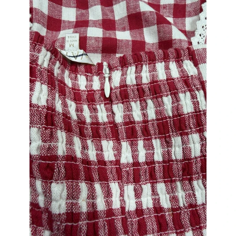 Anthropologie Wayf Midi Dress Red Linen Blend Drop Waist Preppy Boho Medium NWT - Picture 13 of 14